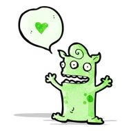 cartoon little alien in love