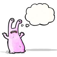 cartoon alien with thought bubble N14