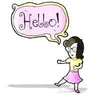 cartoon woman saying hello
