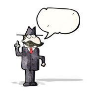 cartoon detective with speech bubble solving case