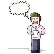 cartoon man reading from notes