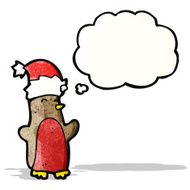 cartoon robin in christmas hat