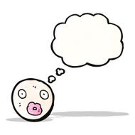 cartoon female face symbol with thought bubble