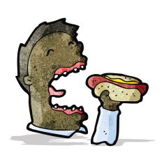 cartoon man eating hot dog