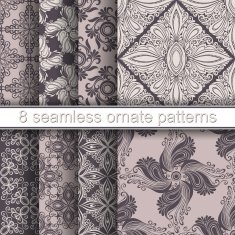Vector Set of 8 Seamless Ornate Patterns N4