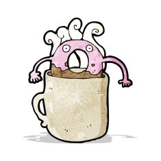 cartoon donut in coffee cup