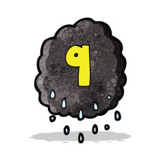 cartoon raincloud with number nine
