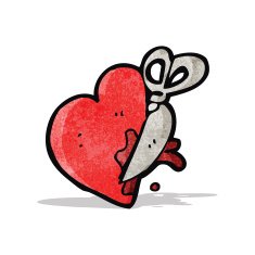 cartoon scissors cutting heart symbol