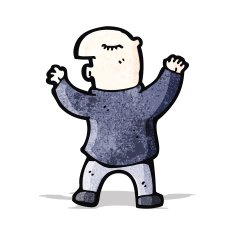 cartoon bald man calming things down