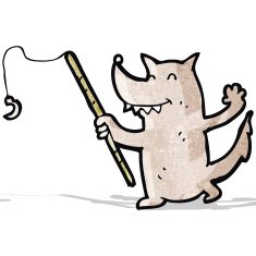 cartoon wolf with fishing rod