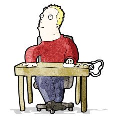 cartoon bored man working at desk
