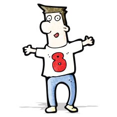 cartoon man in shirt with number eight N2