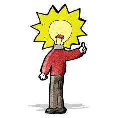 cartoon man with light bulb for head