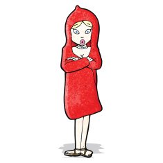 cartoon woman in red coat