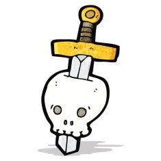 dagger in skull cartoon tattoo