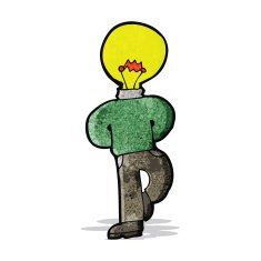cartoon man with idea light head