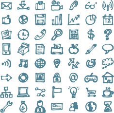 Blue business hand drawn doodles highligher icons
