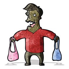 cartoon man carrying handbags