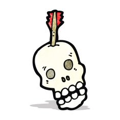cartoon skull with arrow in
