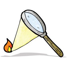 cartoon magnifying glass starting fire