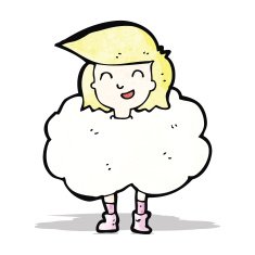 cartoon girl with head in clouds