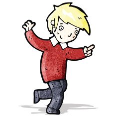 cartoon happy blond boy pointing the way