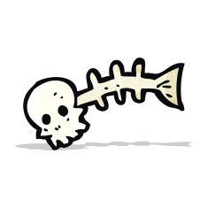 spooky skull fish bones cartoon N3