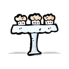 cartoon cakes on cakestand