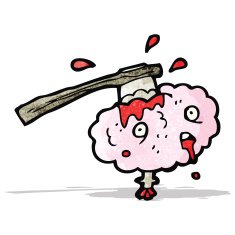 gross cartoon brain with axe in