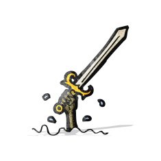 cartoon sword rising from water