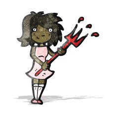 cartoon woman with pitchfork