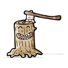cartoon tree stump with axe