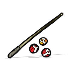 cartoon pool cue and balls