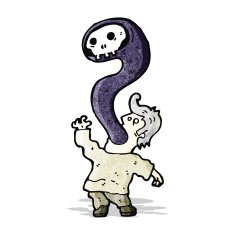 cartoon man exorcising demon