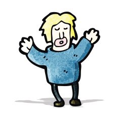 cartoon man with arms in air
