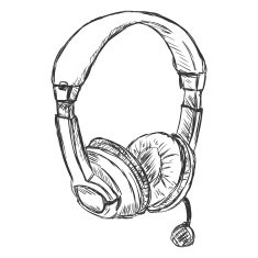 Vector Sketch Headset Circumaural Headphones with Microphone