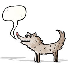 cartoon wolf with speech bubble N25