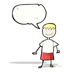 child's drawing of a boy with speech bubble