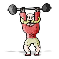cartoon circus strong man lifting weights