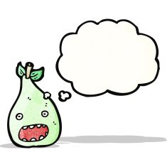 cartoon pear with thought bubble N10