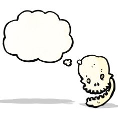 cartoon spooky skull with thought bubble N166