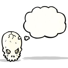 cartoon spooky skull with thought bubble N167