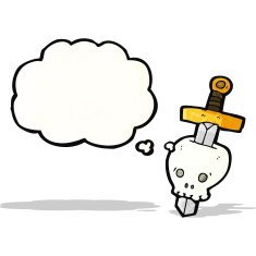 cartoon sword in skull