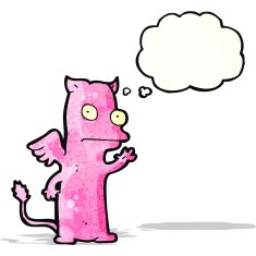cartoon little monster with thought bubble N33