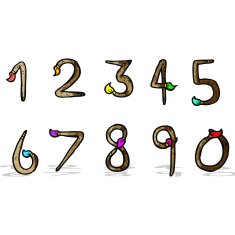 cartoon paintbrush shaped numbers