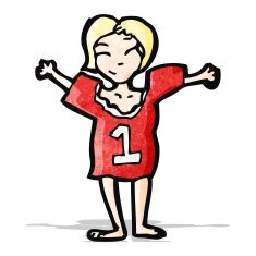 cartoon woman in sports shirt