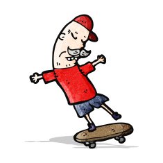 cartoon old man on skateboard