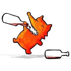 cartoon fox drinking wine