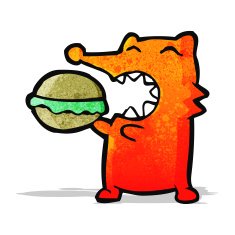 cartoon fox eating burger