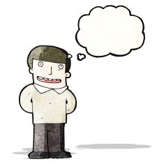 cartoon friendly man with thought bubble N22